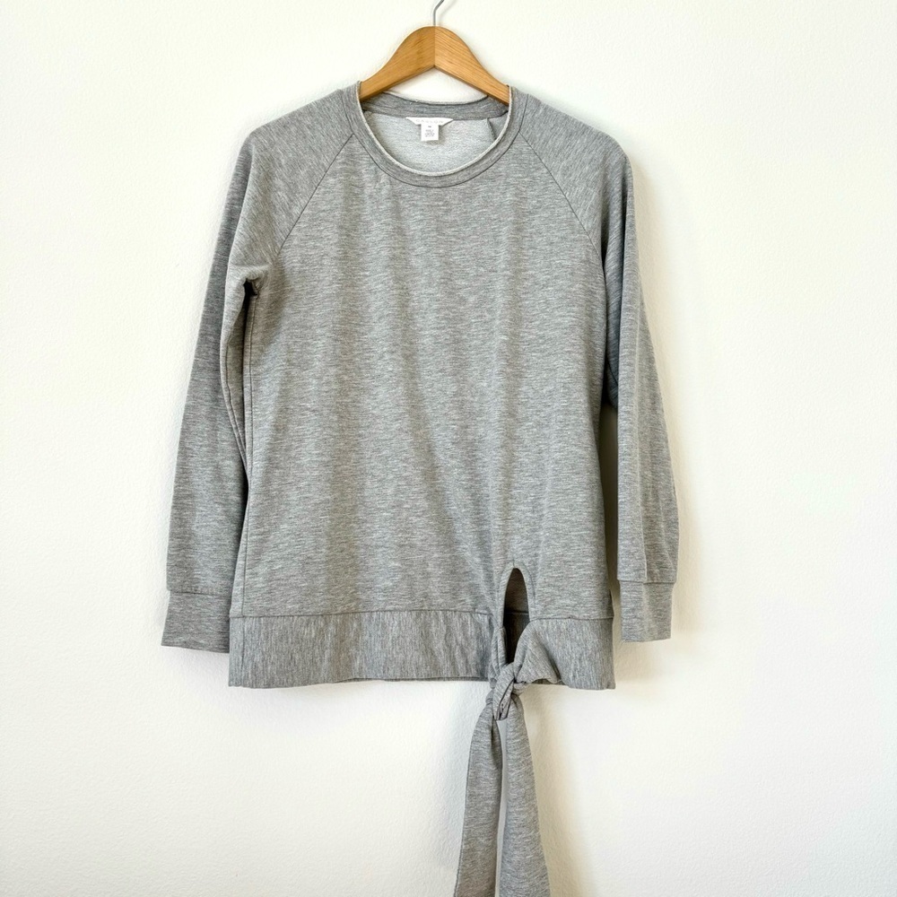 Caslon Heather Gray Crew Neck Sweater with Side Tie XS